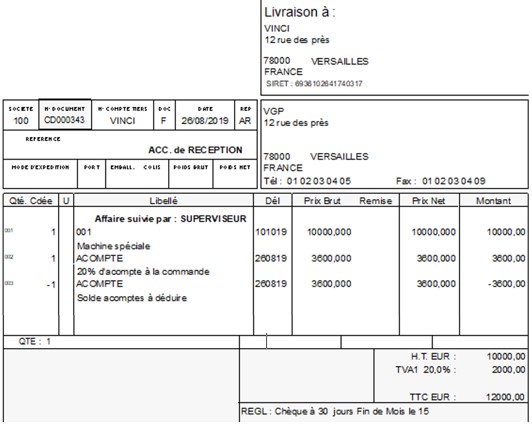 Gestion des acomptes par facture 4