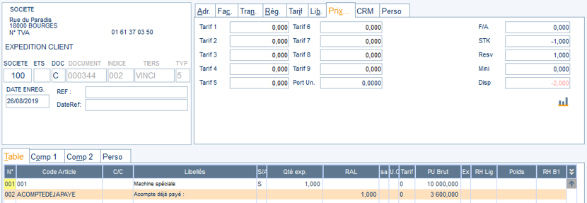 Gestion des acomptes6